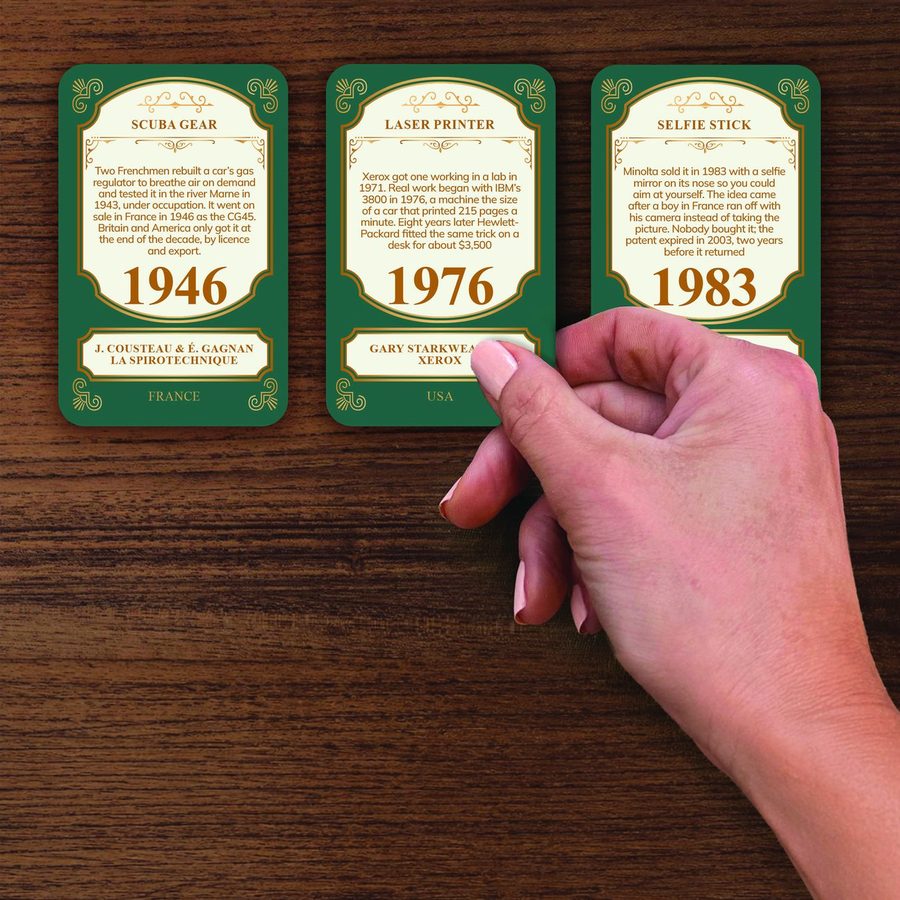 All three cards turned over, showing the years 1946, 1976 and 1983